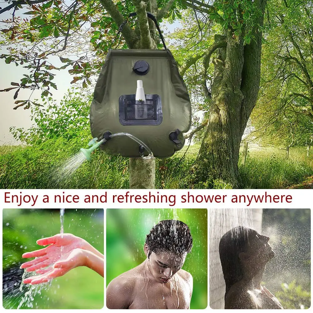 5 Gallons/20L Solar Heating Bag with Removable Hose and on-off Switchable Shower Head Solar Shower Bag Camping Shower for Outdoor Traveling Hiking Wyz13980