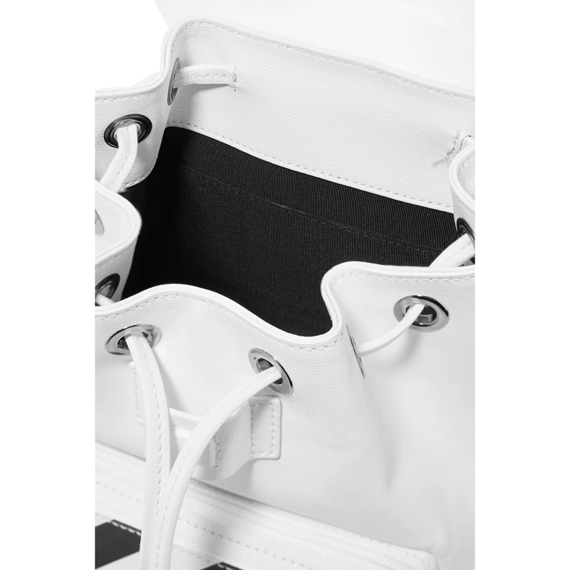 Genuine Leather Backpack Black &amp; White Stripe Commute Style Customization Service